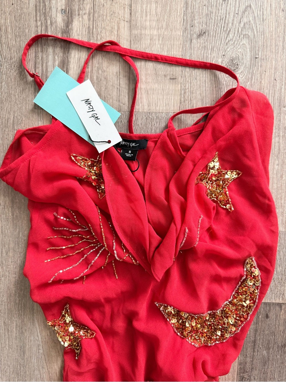 Nasty Gal Red Celestial Sequin Cowl Neck Maxi Dress
